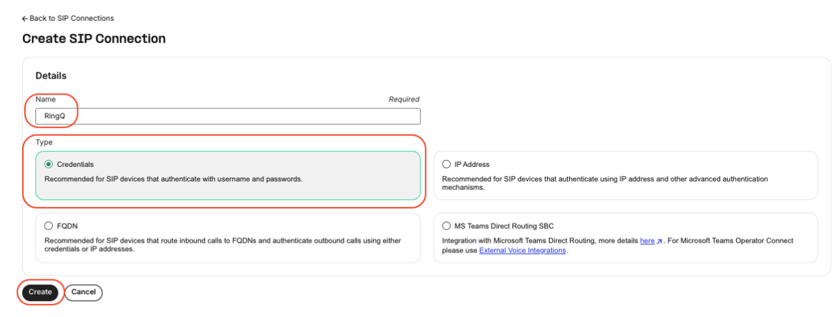 Configure Telnyx SIP Trunk with RingQ